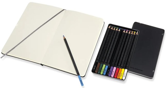 Набор Moleskine Art Collection Sketching блокнот для рисования и акварельные карандаши Large нелинованый