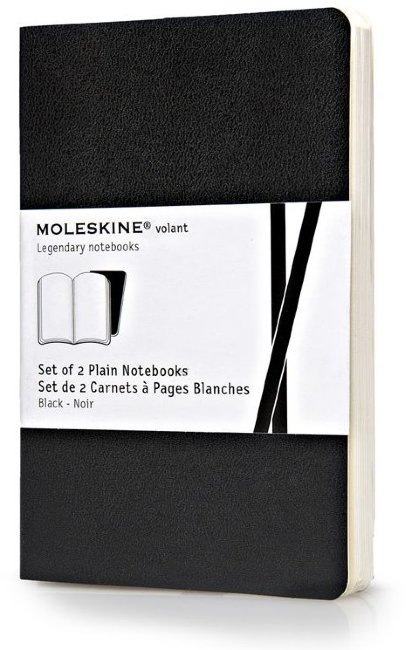 Блокнот Moleskine VOLANT POCKET, нелинованный, черный (2шт)